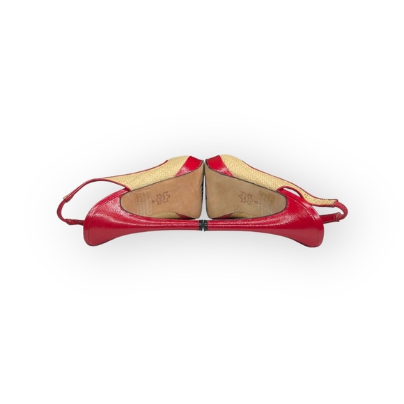 Bebe ᪥ Katie Woven Straw Platform Slingback Heeled Sandals ᪥ Red Leather ᪥ 6M ᪥ - Picture 12 of 16